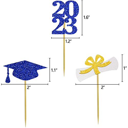 Blue Graduation Cake Cupcake Toppers Class Of Gold Navy Blue White Glitter Grad Party Decoration Picks Congrats Cake Sign Supplies #TOP1