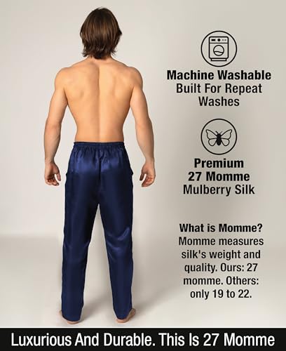 Image of Luxury Artisan Mens Silk Pajama Pants, Natural Silk PJ Bottoms