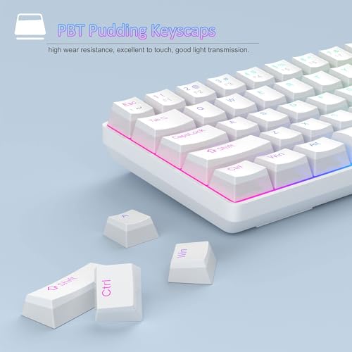 Image of MageGee Portable 60% Mechanical Gaming Keyboard, Red Switch, PBT Pudding Keycaps RGB Backlit Compact 68 Keys Mini Wired Office Keyboard for Windows Laptop PC - White