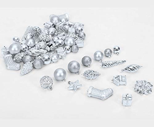 AMS 90ct Christmas Ball Assorted Pendant Shatterproof Ball Ornament Set Seasonal Decorations with Reusable Hand-Help Gift Boxes Ideal for Xmas, Holiday and Part (90ct, Silver) - Thumbnail 6