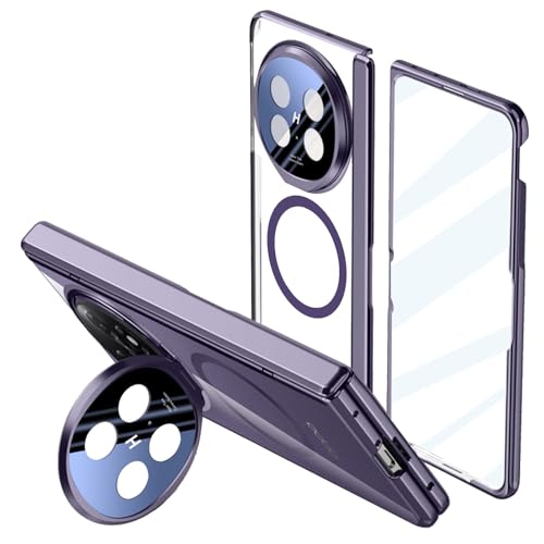 YQODSZ for Oppo Find N5 Magnetic Case with Camera Cover Stand, Full-Body Clear Phone Case with Screen Protector Hinge Protection Compatible Clear Hard Protective Cover for Oppo Find N5 Purple