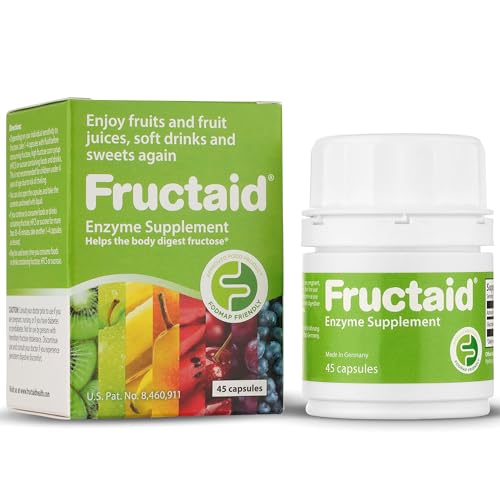 Fructaid Enzyme Supplement - 45 Capsules so that You can Enjoy Fruits Fruit Juices Soft Drinks and Sweets Again Dietary Supplement Gluten-Free Lactose-Free