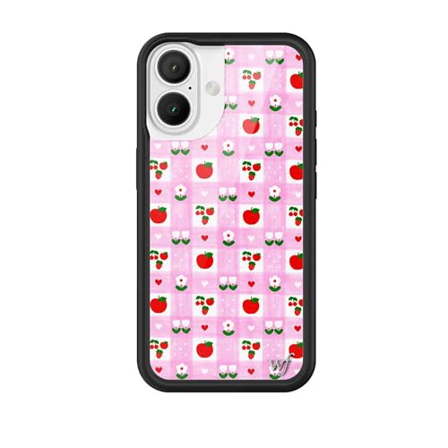 Image of Wildflower Cases - Compatible with iPhone 16 | Protective Black Bumper, 6.5ft Drop Test Certified Women Owned Small Business | Cherry Pink Fruit Floral Cute Trendy | Apple A Day