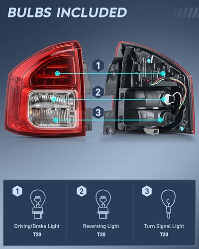 Image of Nilight Taillight Assembly Compatible with 2011 2012 2013 Jeep Compass | Tail Light OE Style Rear Lamp Replacement Driver and Passenger Side w /Bulbs