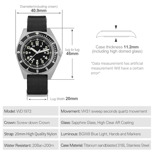 Image of watchdives VH31 Quartz Watch, WD1972 V2 Military Diver Watches Sapphire Crystal Luxury Wristwatch 200m Waterproof Watch for Men