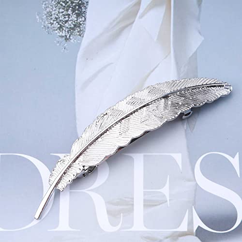 Andelaisi Silver Leaf Hair Clip Barrettes Vintage Feather Hair Barrettes Metal Leaf Barrette Head Clips Leaf Hair Pin Clip Decorative Headwear French Hair Accessories For Women And Girls Headdress #TOP2