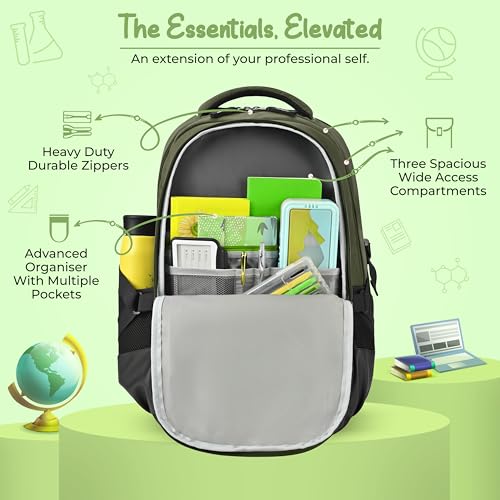 Image of Gear Inspired 19 inch /36L Large Water Resistant School Bag | Casual Backpack | Daypack | Travel Backpack | Kids Bag for Boys /Girls (Olive - Black)