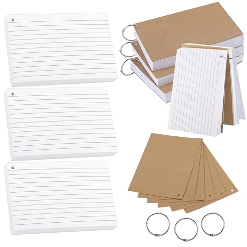 300 HOJAS Fichas rayadas con anillas   Tamaño A6   Doble cara (rayado/blanco)   Fichas de estudio   Material escolar/oficina   150 g/m²   Blanco   Ref. PAP06A6WH300