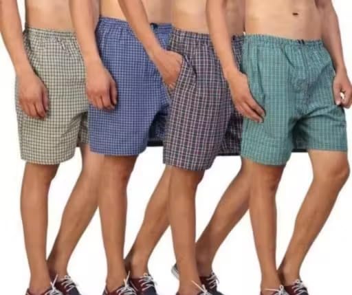 MS India Shop Men's Checkered Boxer Shorts, Multicolour, Casual Lounge Wear (in, Alpha, S, Regular, Multi Pack 4)-image-41