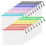SUNEE Plastic Mesh Zipper Pouch 9.2x12.5 in (9 Colors, 18 Packs),Extra Large Water-Resistant Zip Bag for School Office Supplies, Puzzles & Games Organizing Storage