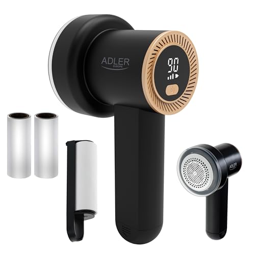 Fusselrasierer Elektrisch ADLER EUROPE Entfernen von Flusen aus Kleidung und Stoffen – Einstellbare 3 Gang Geschwindigkeit - 6 Klingen Klinge - LED Anzeige - USB Aufladung, Reinigungsrolle