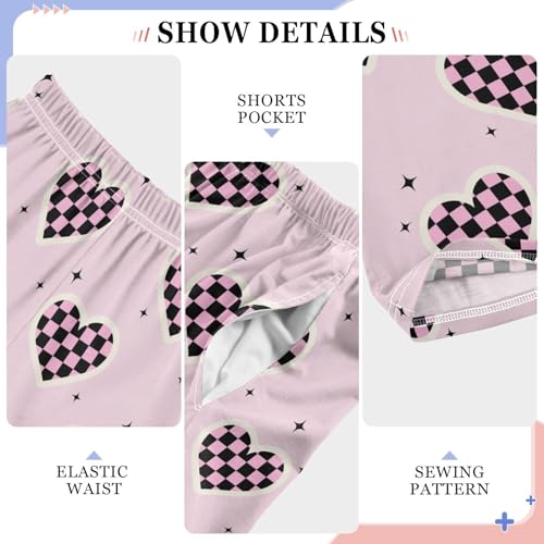 CaTaKu Boys Y2k Checkered Hearts Stars Pants for Boys Girls Wide Leg Sweatpants Kids Long Bottoms with Pockets Size 6-14Y4