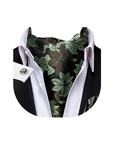 Image of Dubulle Paisley Floral Ascot for Men Self Tie Mens Cravat and Pocket Square Cufflinks Wedding