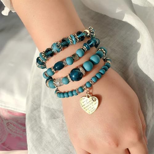 Beaded Bracelet Set for Women Boho Stackable Trendy Crystal Accents Multilayer Bangle Bracelet Fashion Stretch Bracelets Jewelry3