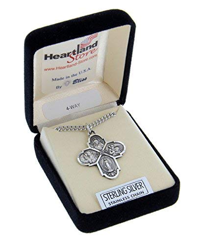 Heartland Sterling Silver 4 Way Cross Pendant for Men- Handcrafted in USA, Tarnish Resistant, Meaningful Catholic Necklace with Sacred Heart, St. Christopher, St. Joseph & Miraculous Medal– 24-Inch3