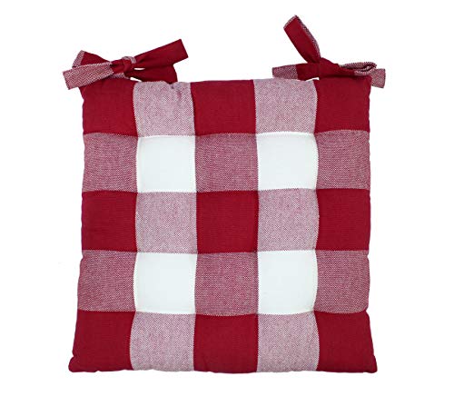 Cotton Craft Chair Cushion Pads - Set Of 4 - Buffalo Gingham Check - Dining Kitchen Office Chair Seat Cushion With Ties - Durable Cotton Fabric Thick Comfy Poly Fill - Indoor Use - 17X17 In – Burgundy #TOP1