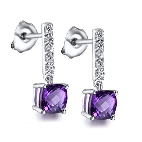 Pendientes de amatista natural para mujer con plata de ley 2