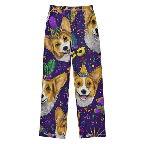 Corgi Dog Jester Hat Boys Long Pants Soft Trousers Elastic Waist Kids Lounge Bottoms with Pockets S-XL