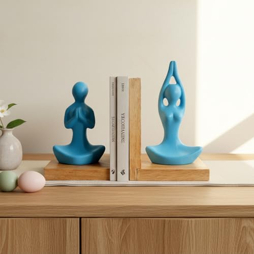 Image of eCraftIndia Wooden Book End and Yoga Statues Showpiece for Home Decor Office Table | Gift for Housewarming Birthday