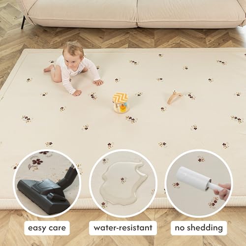 Image of Hakuna Matte CloudSoft Baby Play Mat for Floor 60 inch x 80 inch Flowers | Coral Velvet high-density foam Rug for Crawling & Cozy Play - Non-Slip, Water-Resistant, Easy-Care Tummy Time Mat
