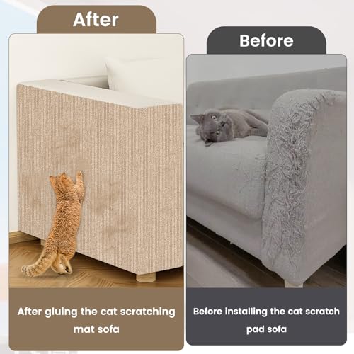 FaAmour 40x200cm Self Adhesive Cat Scratching Mat,Wall Mounted Anti Scratch for Cat Climbing Wall,Furniture Scratch Protector Pad Ideal for Floors, Sofas, (Khaki) - Image 5