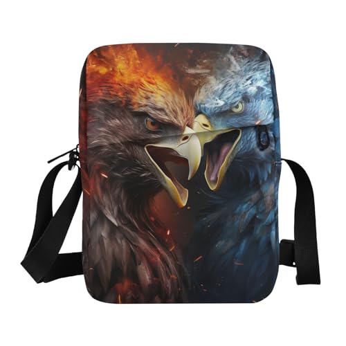 Crossbody Bag Blue Ice Fire Flame Bald Eagle Fight Messenger Bag for Women Men Purse Shoulder Bag Satchel Bag with Adjustable Strap 214A5637