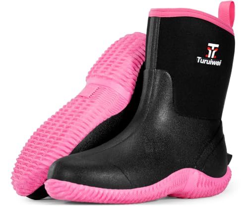 Image of Rubber Boots for Women,Rain Boots with Steel Shank, Waterproof Insulated Mid Calf Neoprene Garden Boots, Anti-slip Outdoor Boots Multi-season