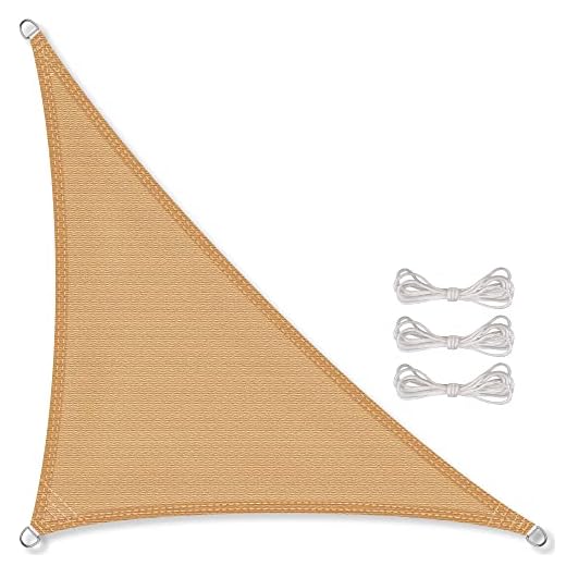 CelinaSun Voile d'ombrage Pare-Soleil Jardin Balcon Polyéthylène HDPE Respirant Triangle 4 x 4 x 5,65 m Beige Sable