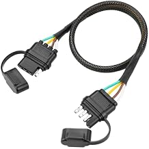 4 Pin Trailer Wire Extension, 24 inch, 4 Way Flat Trailer Light Plug Connector with Dust Cover, 18AWG Pure Copper Wiring Harness Extender with Loom Tubing Protection