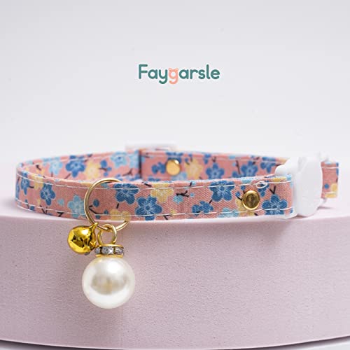 2 Pack Cotton Breakaway Cat Collars With Bell Pearl Charms Pink Blue Cat Collar For Female Girl Cats Male Boy Cats #TOP5