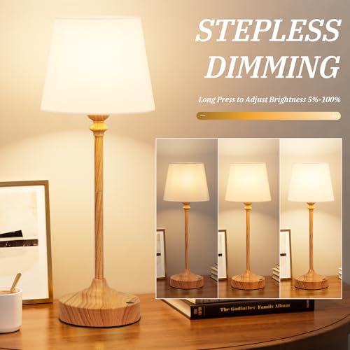 Image of Kakanuo Cordless Table Lamps Rechargeable Set - 2 Pack Wooden 4000mAH Battery Operated Lamps for Decor, 3000K Stepless Dimming Touch Control Wireless Lamps for Bedroom, Dining Table