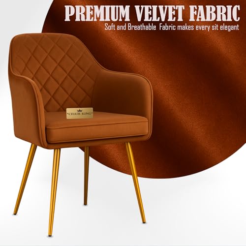 Image of Barfi Velvet Dining Chair | Set of 2 Premium Modern Upholstered Accent Chair with Armrest, Padded Seat and Metal Legs | Comfy Chair for Home, Office & Restaurents | (Light Brown)