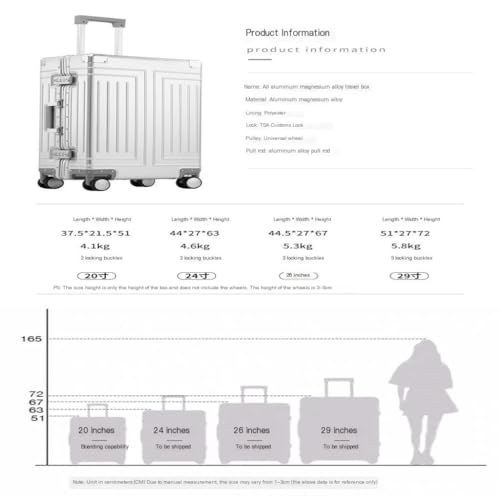 Suitcase All-aluminum Magnesium Alloy Suitcase Trolley Case Men's Universal Wheel Suitcase Bag Password Boarding Case Suitcase Tags(Silver,20in)2