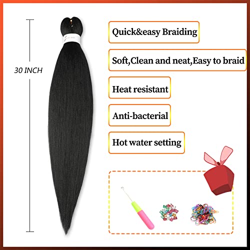 ShowJarlly Pre-Stretched Braiding Hair 6Packs/Lot Natural Black Yaki Texture Hair Extensions Professional Soft Hair Extensions For Braiding Hot Water Setting Crochet Hair Braiding(30inch,1B#) - Image 4