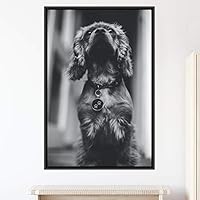 Framed Canvas Wall Art Duotone Pupper Animals Black and White Contemporary Dogs Duotone Expressive Grey Living Room Photography - 16x24 inches
