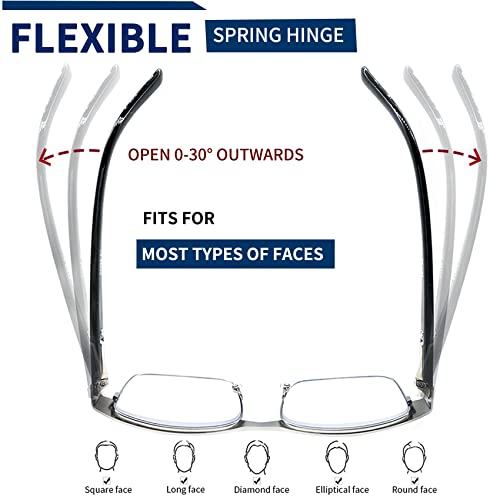 Jjwell 3 Pack Blue Light Blocking Metal Reading Glasses For Men, Anti Computer Glare/ Reduce Eyestrain/ Dry/ Headache, Uv Blocking Spring Hinge Clear Rectangle Bluelight Readers With Magnification #TOP2