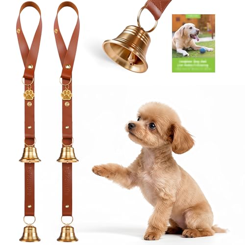Leather Dog Door bells for Potty Training, Big Brass Puppy Dog Door Bells Extra Loud for Dogs Training, Housebreaking, Door Knob, Dog Bell to Ring to Go Outside Puppy Pet Supplies Leather 2Packs