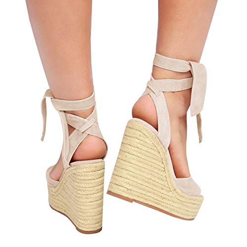 Image of Womens Espadrilles Wedges Sandals Heels Open Toe Tie Lace Up Platform Ankle Strap Summer Dress Shoes