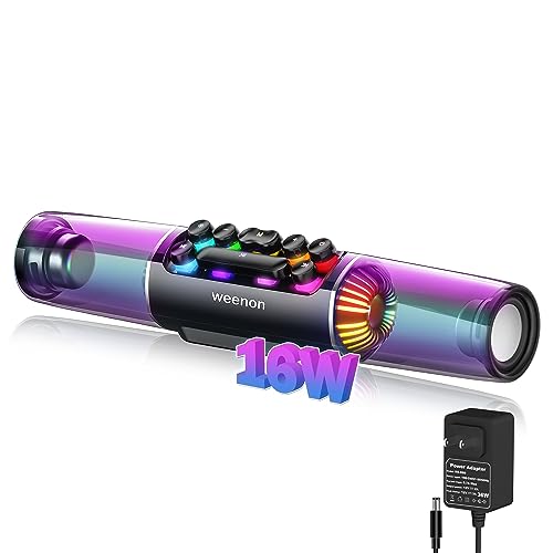weenon Computer Soundbar, RGB Gaming PC Speakers Soundbar, 16W Computer Speakers Bar for Gaming Desktop Monitor with Subwoofer Bluetooth, Laptop, Tablet, 3.5mm AUX USB, 12V Powered