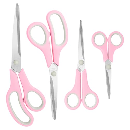 Image of Multi-Purpose Scissors Set of 4, Craft Scissors,Stainless Steel Blades, Soft Rubber Handles, Suitable for Home, Office, School, Crafting and Sewing,Fabric,Pink (8.5+7.5+6.5+5.5 inches)