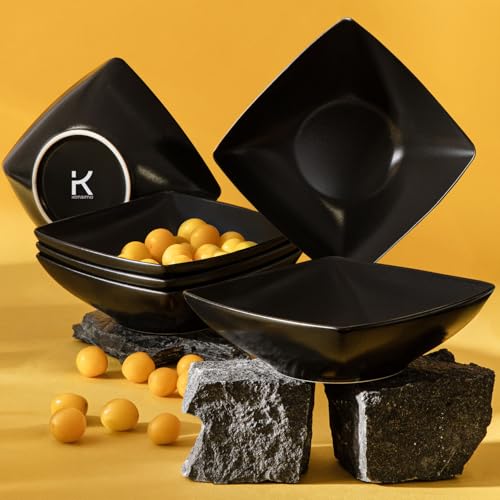 KONSIMO EPIRI Geschirrset 6 Personen, 18-teiliges Tafelservice aus Steinzeug – Modernes Teller Set mit Speisetellern, Frühstückstellern & Schalen Geschirr Set (Schwarz Matt, für 6 Personen)