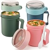 Ferrochef 3 Pack 13.5 oz Microwave Soup Mug with Lids and Handles Microwavable Soup Cup Containers with Foldable Sporks for Ramen Noodles Oatmeal Hot Cereal Breakfast Salad
