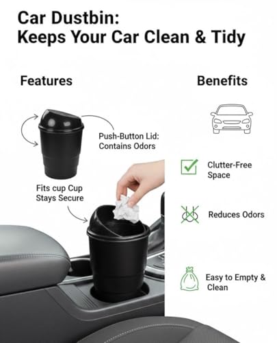 Image of JIVANI BROTHER Car Trash Bin with Push Lid and Detachable Hook - Clamshell Garbage Container for Car Door, Armrest Box, Seat Back Pocket or Desk (Pack of 1) (Mini Trash)