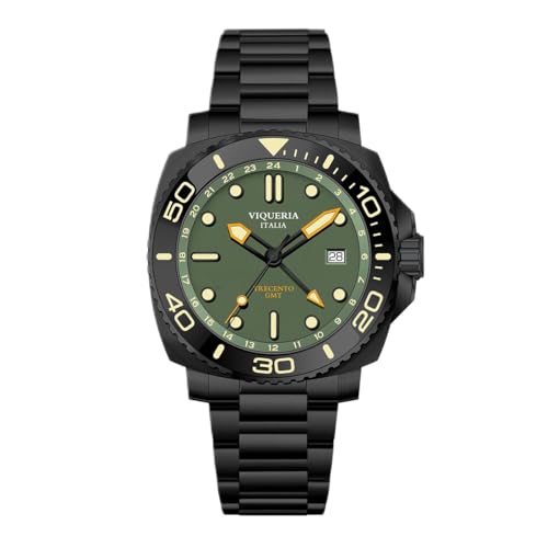 Montre GMT homme automatique pour voyageur avec verre saphir et acier noir étanche