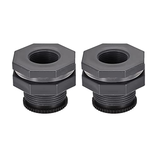 M METERXITY 2 Ensemble PVC Passe-cloison Raccord - Fileté Passe-cloison Eau Réservoir Connecteur, avec Prise Raccord, Appliquer à Aquariums, Pluie Seaux (G1 Filetage, Gris)