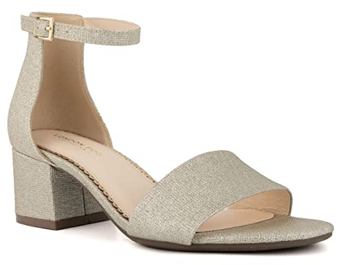 Image of LONDON FOG Women's Nikki Low Two Piece Block Heel Dress Shoe Ladies Ankle Strap Pump Sandal
