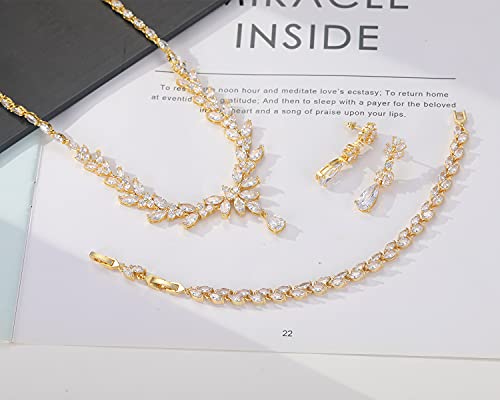 Jewelry Set for Women, Cubic Zirconia Necklace Dangle Earrings & Bracelet Jewelry Set for Bride Bridesmaid Wedding Engagement Prom Party3
