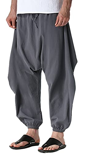 AUBIG Pantalones Bombachos Holgados para Hombre con Bolsillos Pantalones Casuales Ligeros de Pernera Ancha con Cordón Moda Cómoda Deportes Fitness Entrenamiento Yoga Ropa de Casa Sencillo Gris L Cover