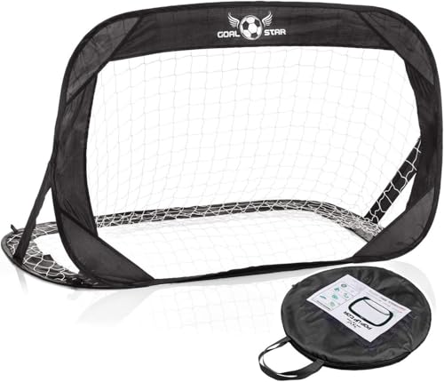 Goal Star Pop-Up Fußball Tor Torwand 120x80x80cm; Selbstaufbauendes Automatik Fussball-Tor klappbar mit Tragetasche (1x Schwarz)