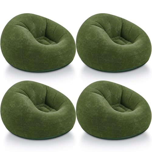 Image of Realspring Inflatable Bean Bag Chairs Outdoor Blow up Camping Chairs Inflatable Lazy Sofa Folding Portable Bean Bag Loungers Couch for Movie Night(Dark Green,4 Pcs)